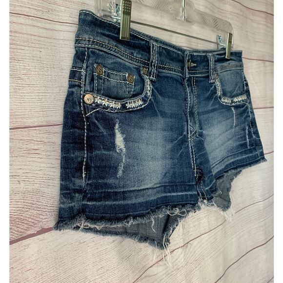 Shyanne Distressed Denim Jean Shorts Cutoffs Embroidered Jewel Detail Size 30 - Picture 14 of 16